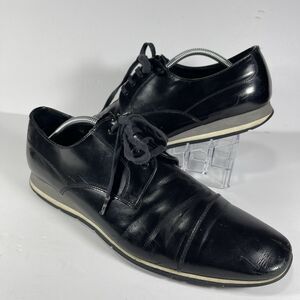 Prada Milano Black Spazzolato Leather Derby Sneakers 4E 2661 Size 9.5 Made In It